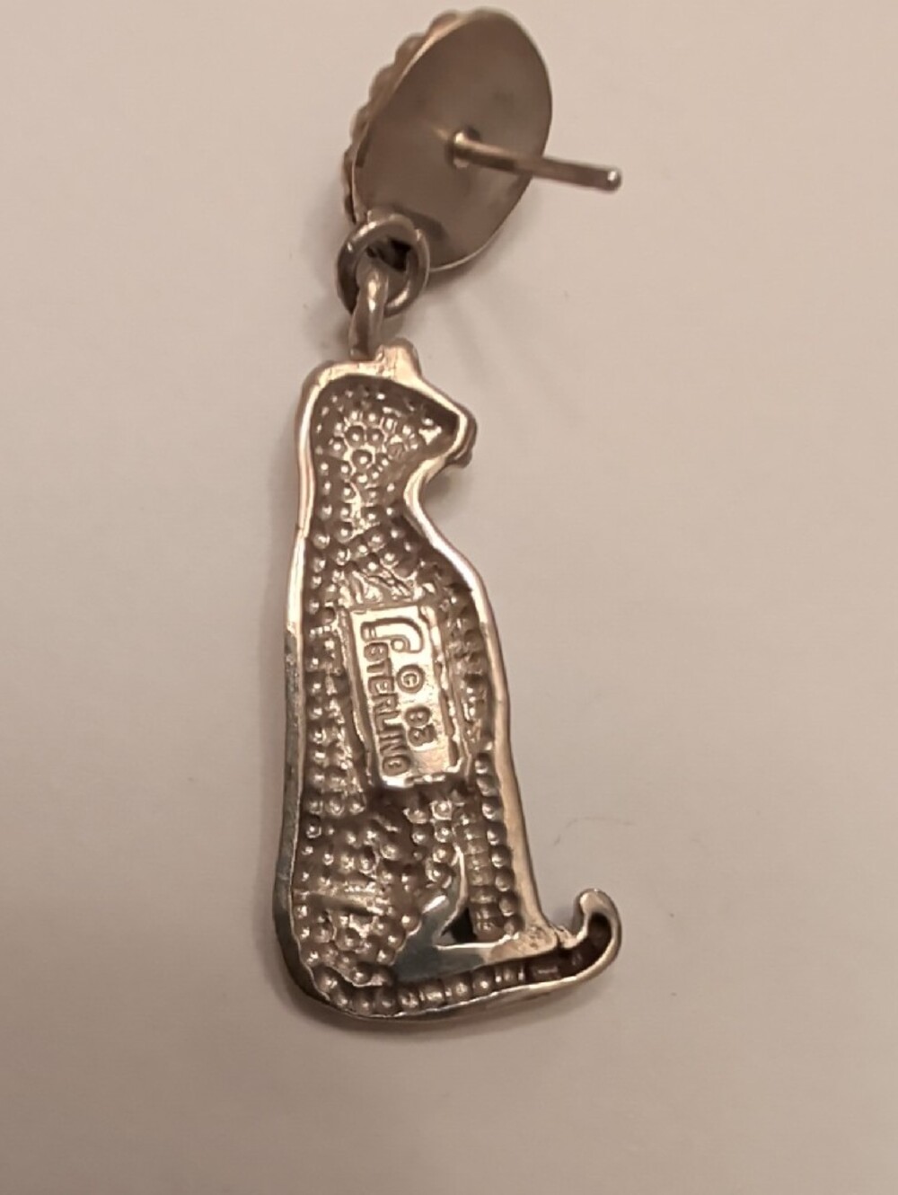 Sterling Silver Cat Dangle Earrings with Blue Stone - Picture 3 of 8